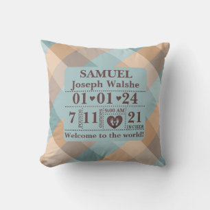 Boho Pattern Personalized Birth Stats Throw Pillow