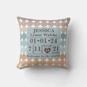 Boho Pattern Personalized Birth Stats Throw Pillow