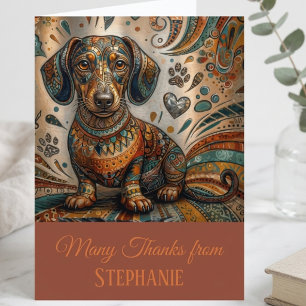 Boho Patterned Dachshund Dog Thank You Card