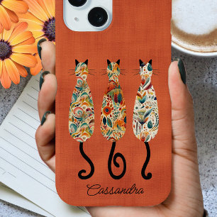 Boho Patterned Three Cats iPhone 15 Case