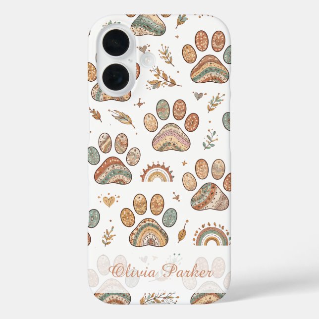 Boho Paw Print Personalized Phone Case (Back)