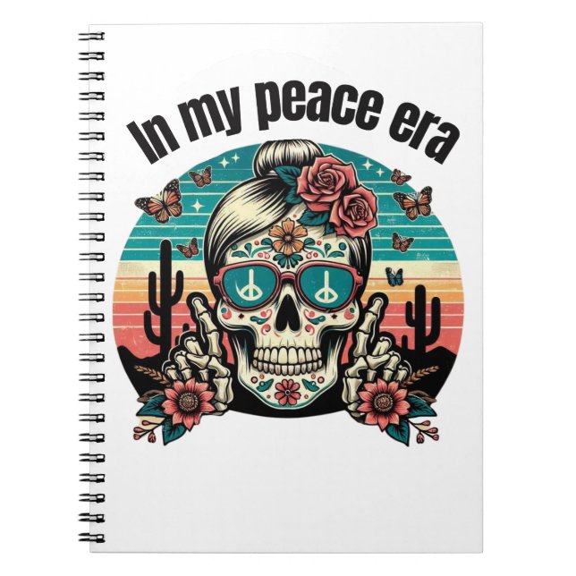 Boho Peace Era Skull – Retro Desert Floral Design" Notebook (Front)