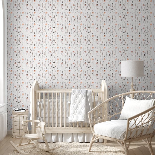 Boho Peach and Blush Wildflowers Botanicals Wallpaper (Kids)