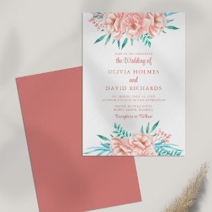 Boho Peach and Pink Floral Wedding Invitation