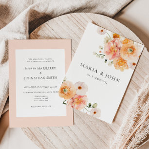 Boho Peach & Blush Floral Wedding Invitation