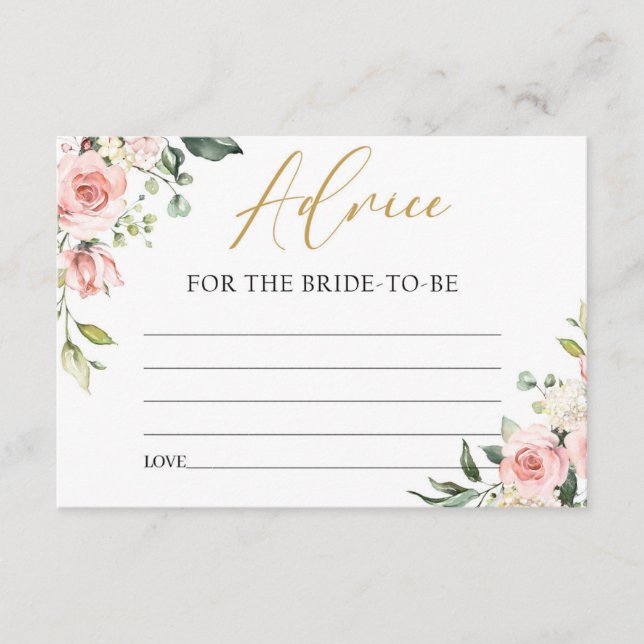 Boho peach blush pink floral advice for the bride enclosure card (Front)