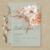 Boho Peach & Cream Floral Green Bridal Luncheon