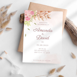 Boho Peach Flower Simple Wedding  Invitation