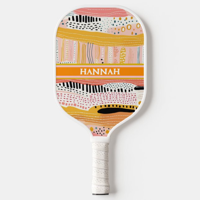 Boho Peach Gold Personalized Pickleball Paddle (Front)