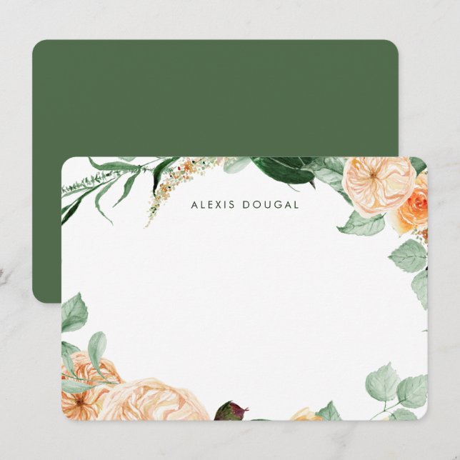 Boho Peach Greenery Women Personalized Stationery Card (Front/Back)