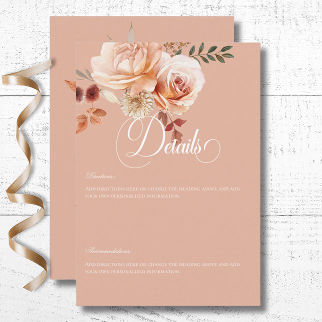 Boho Peach & Rust Floral Peach Blush Details Enclosure Card (Boho Peach & Rust Floral Peach Blush Wedding Details Enclosure Card)