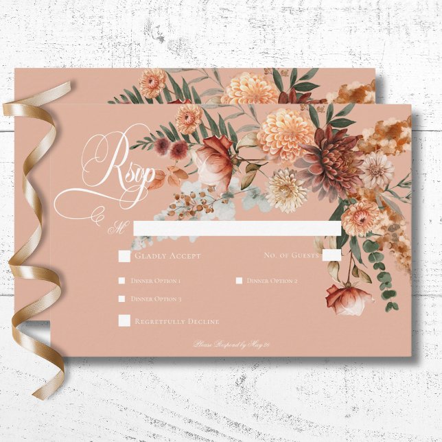 Boho Peach & Rust Floral Peach Blush Dinner RSVP Card (Boho Peach & Rust Floral Peach Blush Dinner RSVP Card)