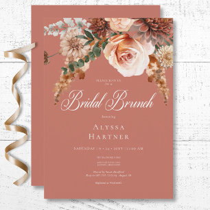Boho Peach & Rust Floral Rust Bridal Brunch Invitation