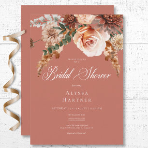 Boho Peach & Rust Floral Rust Bridal Shower Invitation