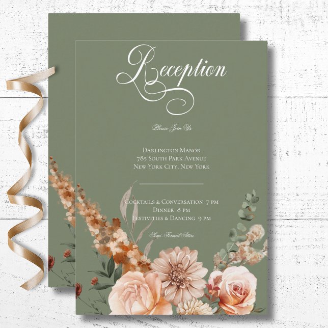Boho Peach & Rust Floral Sage Green Reception Enclosure Card (Boho Peach & Rust Floral Sage Green Reception Enclosure Card)