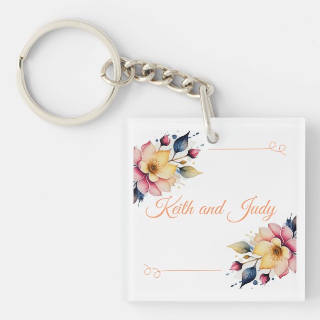 Boho Peachy Floral Keychain (Front)