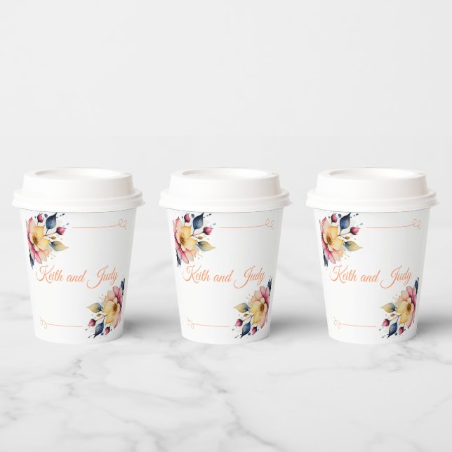 Boho Peachy Floral Paper Cups (Multi)