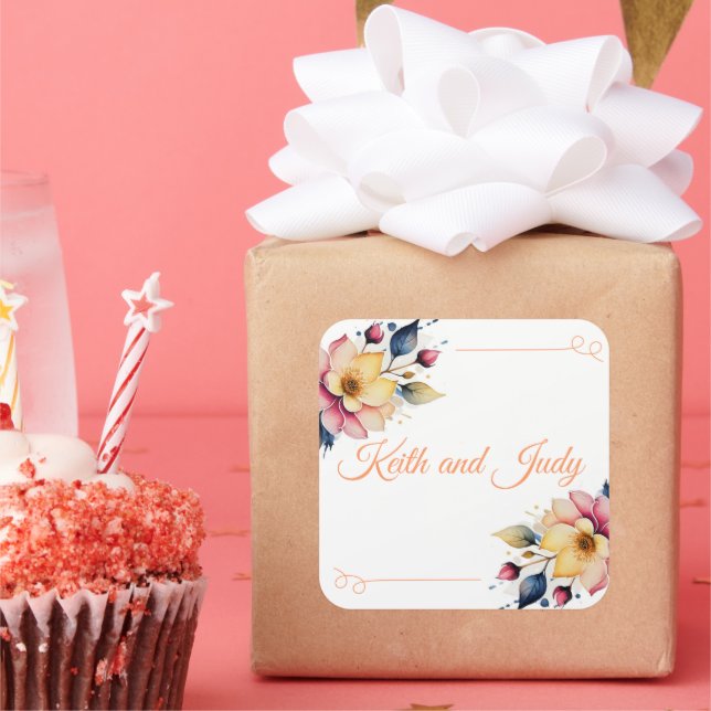 Boho Peachy Floral Square Sticker (Party)