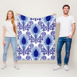 Boho Peacock Feather Jewel Tone-Blue Fleece Blanket