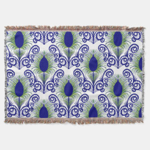 Boho Peacock Feather Jewel Tone-Blue Green Throw Blanket