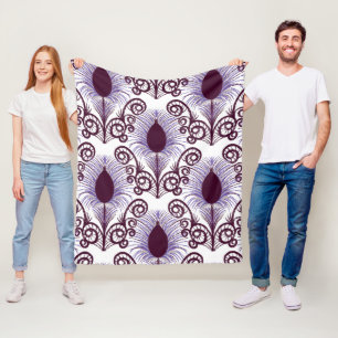 Boho Peacock Feather Jewel Tone-Purple Monochrome Fleece Blanket