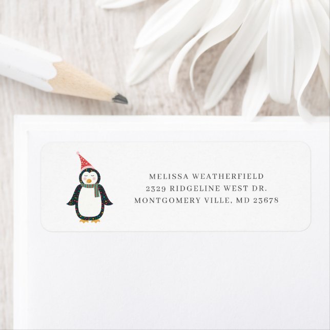 Boho Penguin Chic Holiday Return Address (Insitu)