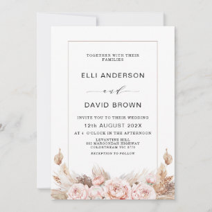 Boho Peonies and Pampas Grass Floral Wedding Invit Invitation