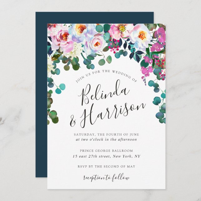 Boho Peonies & Eucalyptus Faire-part de mariage (Devant / Derrière)