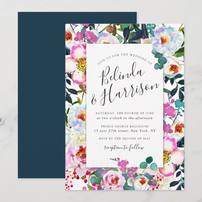 Boho Peonies Frame Wedding Invitation (Front/Back)