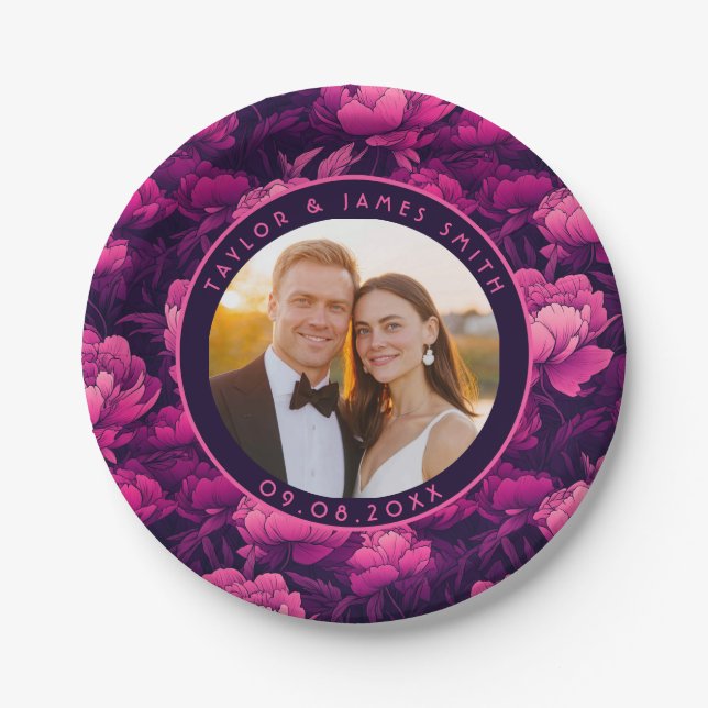 Boho Peonies Plates For Bridal Shower Party (Front)