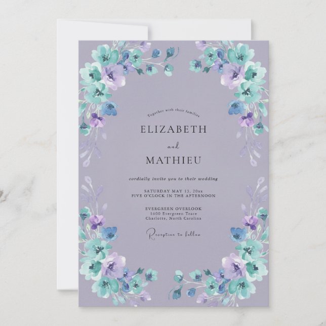 Boho Periwinkle Teal Painted Wedding Invitation (Front)