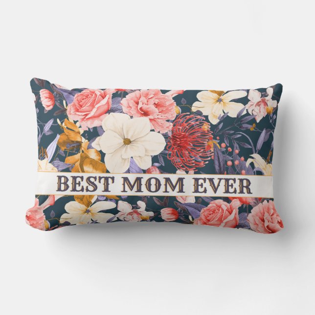 Boho Personalized Floral Best Mom Ever Lumbar Pillow (Front)