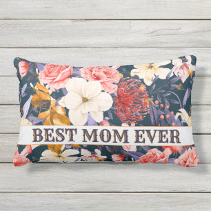 Boho Personalized Floral Best Mom Ever Lumbar Pillow