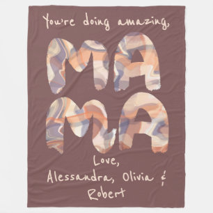 Boho Personalized Mama Kids Name Fall Plaid Waves  Fleece Blanket