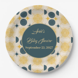 Boho Personalized Sun Moon Stars Blue Yellow Paper Plate