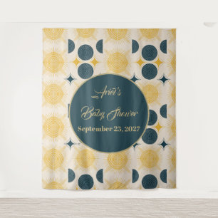 Boho Personalized Sun Moon Stars Blue Yellow Tapestry