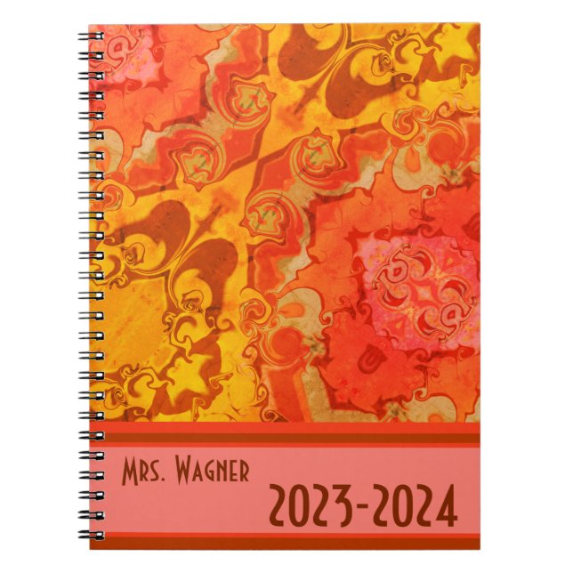 Boho Personalized Teacher Pretty Modern Orange  Notebook (Front)