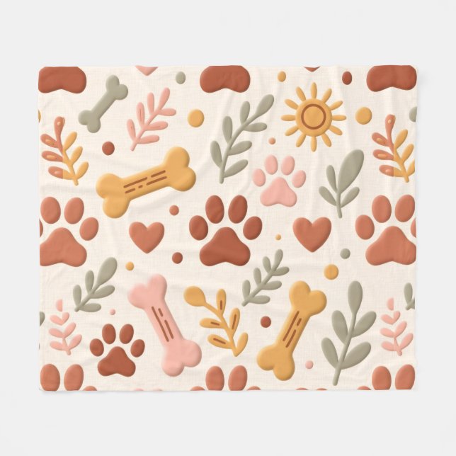 Boho Pet Blanket | Cozy Paw Print & Heart Design (Front (Horizontal))