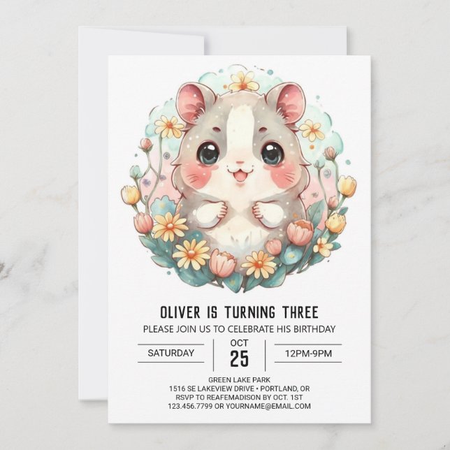 Boho Pet Party Hamster Birthday Invitation (Front)