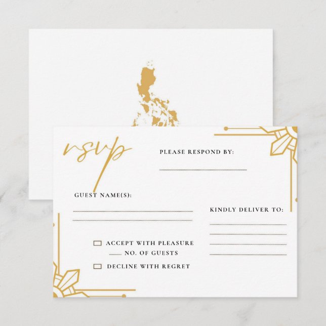 Boho Philippines Sun Wedding RSVP Card Filipino (Devant / Derrière)