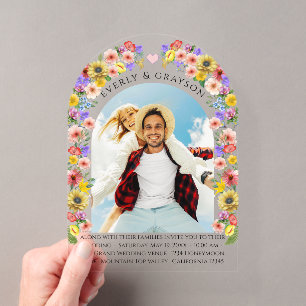 Boho Photo Arch Wildflower Bloom Wedding  Acrylic Invitations