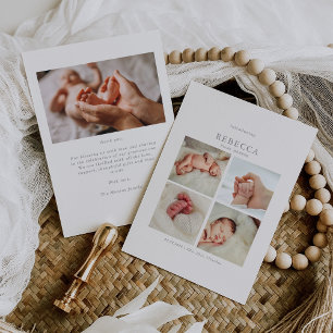Boho Photo Collage Baby Announcement Card