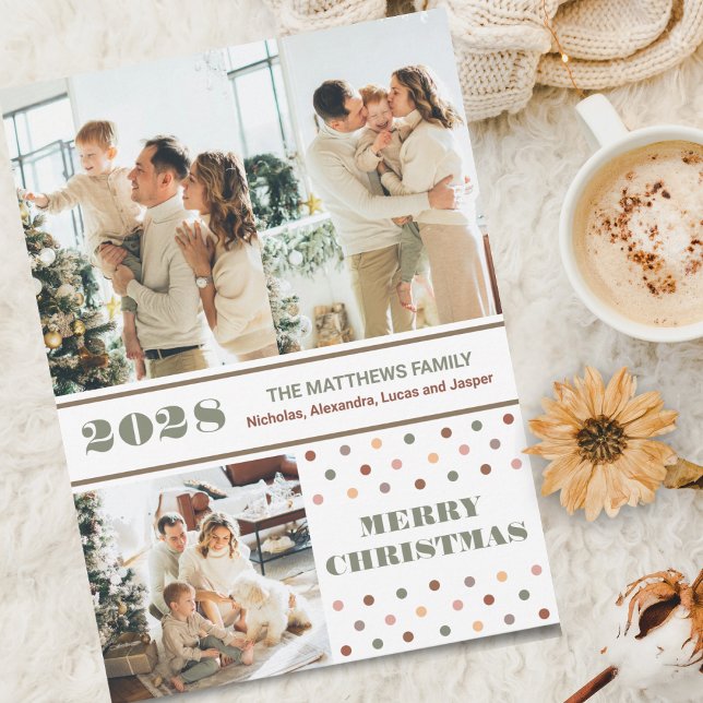 Boho Photo Collage de Noël Carte de voeux de Noël (Add a touch of Boho to your Christmas Holiday greetings with this personal collage greeting card. )