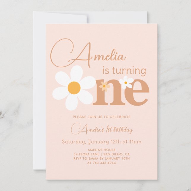 Boho Photo Daisy 1st Brithday Invitation (Front)