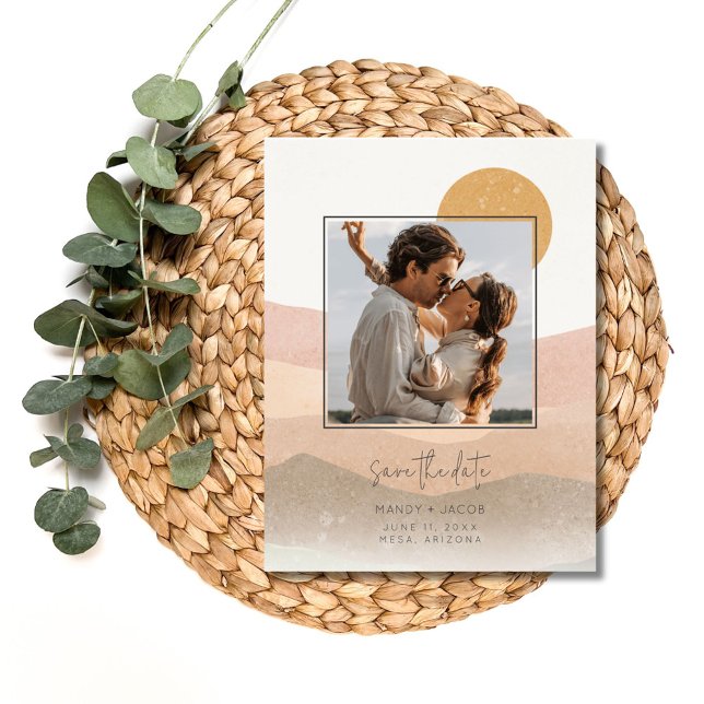 Boho Photo Desert Wedding Save the Date Announcement Postcard (Boho Photo Desert Wedding Save the Date)