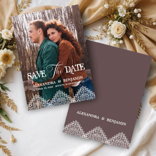 Boho Photo Lace Effect Whimsical Typography Save The Date