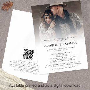 Boho Photo Overlay QR Code Bohemian Wedding  Invitation