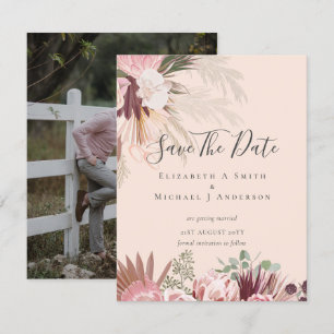 BOHO PHOTO SAVE DATES - Pampas Grass Burgundy
