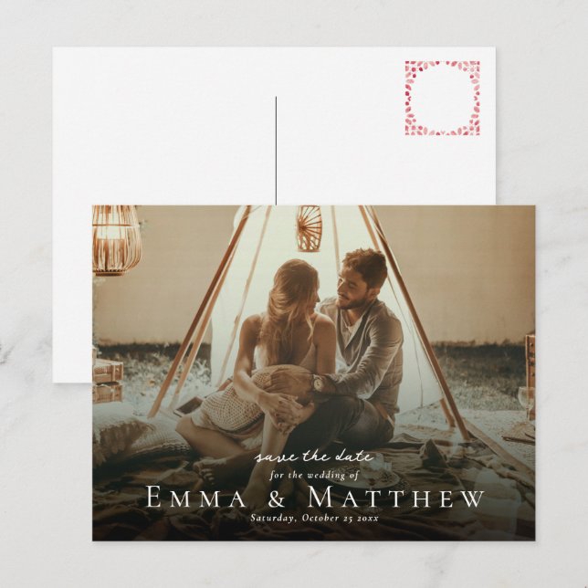 Boho Photo Save The Date Moroccan Red Tiles Postcard (Front/Back)