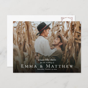 Boho Photo Save The Date with Moroccan Brown Tile Postcard